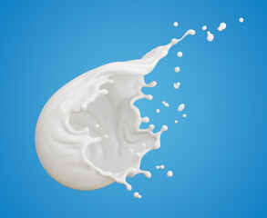 Canvas Print - milk or Yogurt splash isolate on blue background. with clipping path