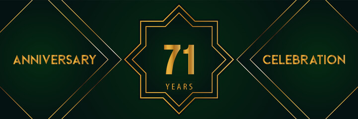 71 years anniversary celebration with gold number isolated on a dark green background. Premium design for marriage, graduation, birthday, brochure, poster, banner, and ceremony. Anniversary logo.