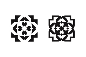 Wall Mural - Two the symbols on black background. Abstract black geometric shapes design concept. Vector, 2022-2023