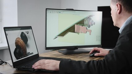 A senior engineer works for an industrial corporation designing parts for automobiles.