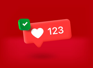 Aufkleber - Speech cloud with heart icon with checkmark pictogram. 3d vector illustration