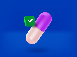 Aufkleber - Capsule with checkmark pictogram. 3d vector illustration
