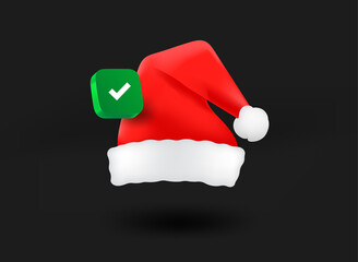 Aufkleber - Santa claus hat with checkmark icon. 3d vector illustration