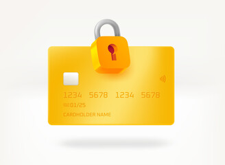 Aufkleber - Plastic premium banking card with golden lock. 3d vector illustration