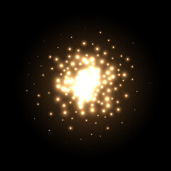 Wall Mural - gold magic flash of dust and glitter star flare, bright particles of firework shine