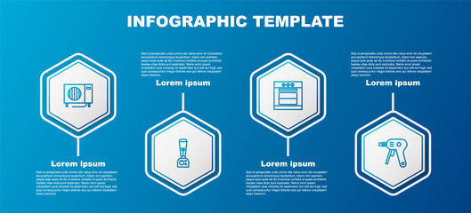 Sticker - Set line Air conditioner, Blender, Oven and Electric hot glue gun. Business infographic template. Vector