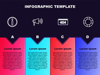 Canvas Print - Set line Information, Megaphone, Page with 404 error and Lifebuoy. Business infographic template. Vector