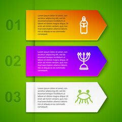 Wall Mural - Set line Monk, Hanukkah menorah, Pastafarianism and Holy bible book. Business infographic template. Vector