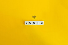 Logic Word And Icon. Letter Tiles On Yellow Background. Minimal Aesthetics.