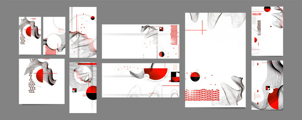 Wall Mural - Poster design Japanese style templates set invitations to lines abstract background for book cover texture brochure