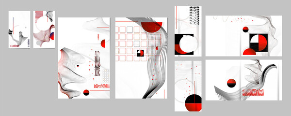 Wall Mural - Poster design Japanese style templates set invitations to lines abstract background for book cover texture brochure
