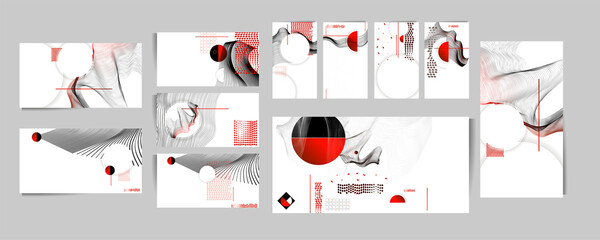 Wall Mural - Poster design Japanese style templates set invitations to lines abstract background for book cover texture brochure