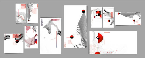 Wall Mural - Poster design Japanese style templates set invitations to lines abstract background for book cover texture brochure