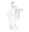 Full-length statue of Apollo Belvedere on white background. Vector illustration in a line art style. EPS 10. The idea for a print on a T-shirt, bag, poster.