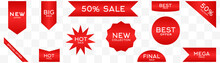 Set Of Price Tags. Discount Red Ribbons. Sale And Shopping Tags. Vector Collection