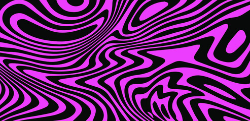 Black and pink psychedelic pattern with melting and distorting retro-art figures. The trippy 60s hippie style .