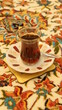 typically Arabian black tea served on a colorful floral carpet