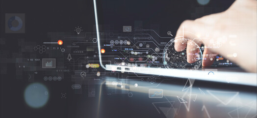 ai artificial intelligence, big data, business strategy analysis concept. data scientist working on 