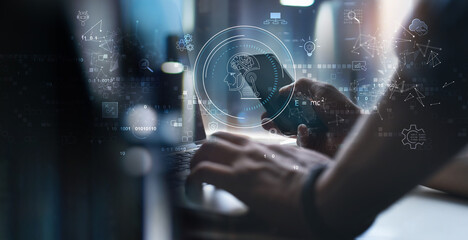 Wall Mural - ai artificial intelligence, machine learning, big data. computer programmer, digital software develo