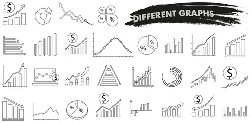 Financial ups and downs charts, simple vector line icon set.