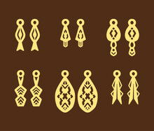 A Collection Of Earrings Templates With Geometric Shapes. Isolated Stencils Pattern Suitable For Handmade Work, Laser Cutting And Printing.