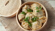 Manti, dumplings with minced meat wrapped in unleavened dough and cooked by steaming