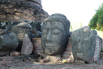 Poster - ruins of ancient buddha, temple si sanphet city, Wat Phra Mahathat, Ayutthaya thailand, Thailand temple