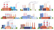 © Igor - A set of various factories. Production of various items, heavy metallurgy. Industrial buildings with pipes. Vector illustration
