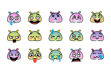 Various Cartoon Emoticons Set. Doodle faces, eyes and mouth. Caricature comic expressive emotions, smiling, crying and surprised character face expressions