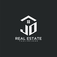 JO initial monogram logo for real estate with polygon shape creative design