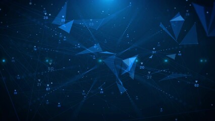 Leinwandbilder - Futuristic background of low polygonal, plexus technology data communication floating, transferring 4k loop in cyber space. 