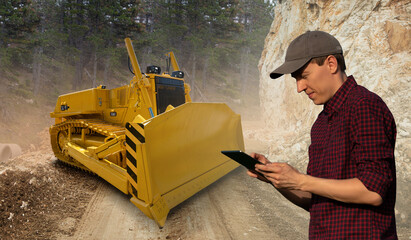 Aufkleber - Engineer programs autonomous bulldozer using digital tablet