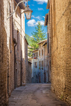 Medieval Street In The Historic Center Of Gubbio, Town In Umbria Central Italy