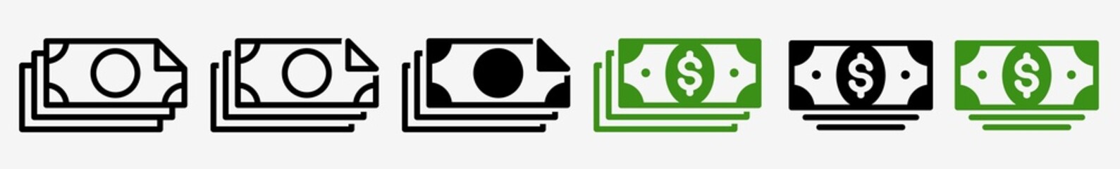 Wall Mural - bill icon money bundle dollar bill set | money bills icon green banknote vector bank note illustrati