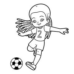 Wall Mural - Coloring book for children, Football player girl with ball