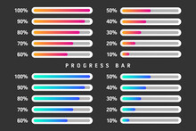 Progress Bar. Step Process Graphic Indicator Design, App Abstract Interface Element, Website Color Download Stage. Vector Infographic Set