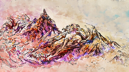 Wall Mural - abstract watercolor background with splashes of mountains