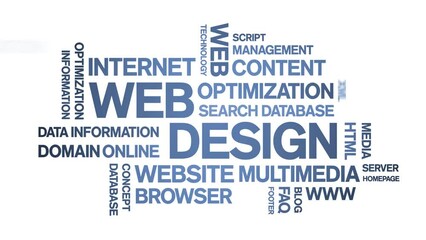 Web Design Animated tag word cloud;text design animation kinetic typography seamless loop.