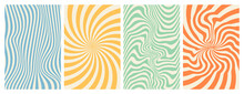 Groovy Hippie 70s Backgrounds. Waves, Swirl, Twirl Pattern. Twisted And Distorted Vector Texture In Trendy Retro Psychedelic Style. Y2k Aesthetic.