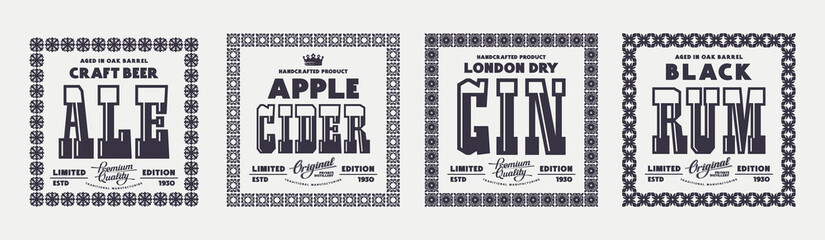 Sticker - Set of template decorative label for gin, rum, ale and cider