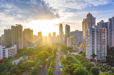 Wall Mural - Aerial Scenic View of Haikou City in the Morning, Hainan Province, China, Asia.