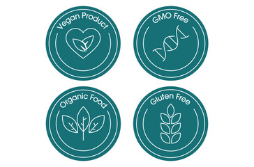 Canvas Print - vegan product, gmo free, organic, gluten free icon set vector illustration