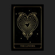 The lovers magic major arcana tarot card in golden hand drawn style
