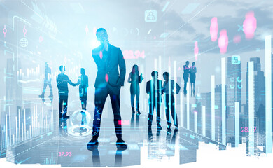 Wall Mural - Business people working together, financial analysis and stock market chart