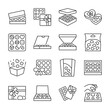 Candy icons set. Gift boxes of chocolate candy, linear icon collection. Line with editable stroke