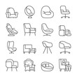 Chair icons set. Chairs of different shapes and styles. classical and modern. Interior Design, linear icon collection. Line with editable stroke