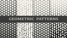 Set Of Geometric Seamless Patterns. Abstract Geometric Graphic Design Simple Pattern. Seamless Geometric Halftone Pattern.