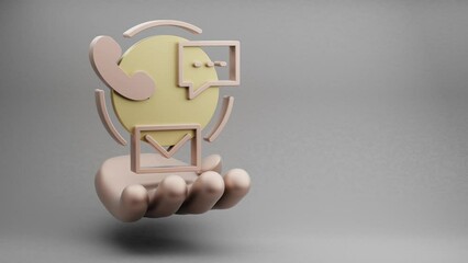 Aufkleber - Beautiful abstract illustrations Golden Hand Holding Customer Support chat, mail, call symbol icon on a grey background. 3d rendering illustration. Online Shopping.	Loops video.