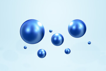 Wall Mural - blue ball reflecting light floating in the air background 3d render, isolated on blue background , i