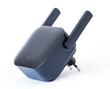 Black wi-fi range extender or wireless access point with small antennas. Isolated with clipping path on white background